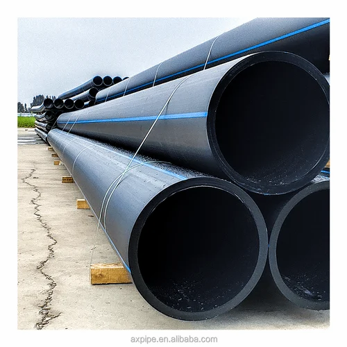 Tuyaux PEHD grand diamètre posé sur chantier pour installation réseau au Bénin