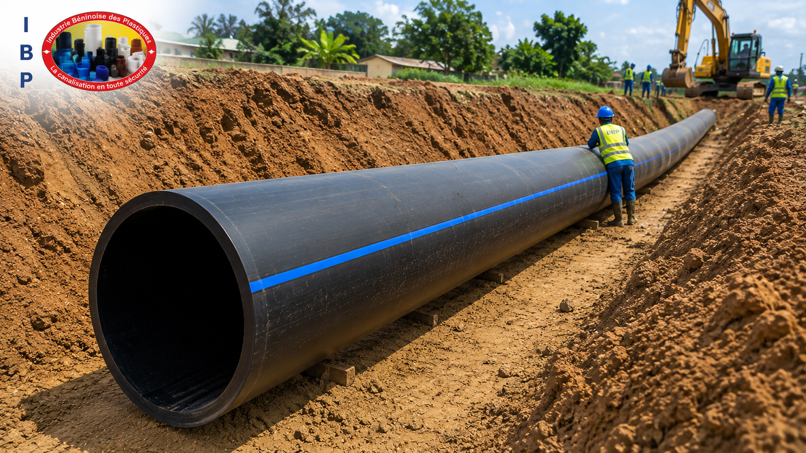 Canalisation PEHD de grand diamètre installée dans un réseau d’eau au Bénin