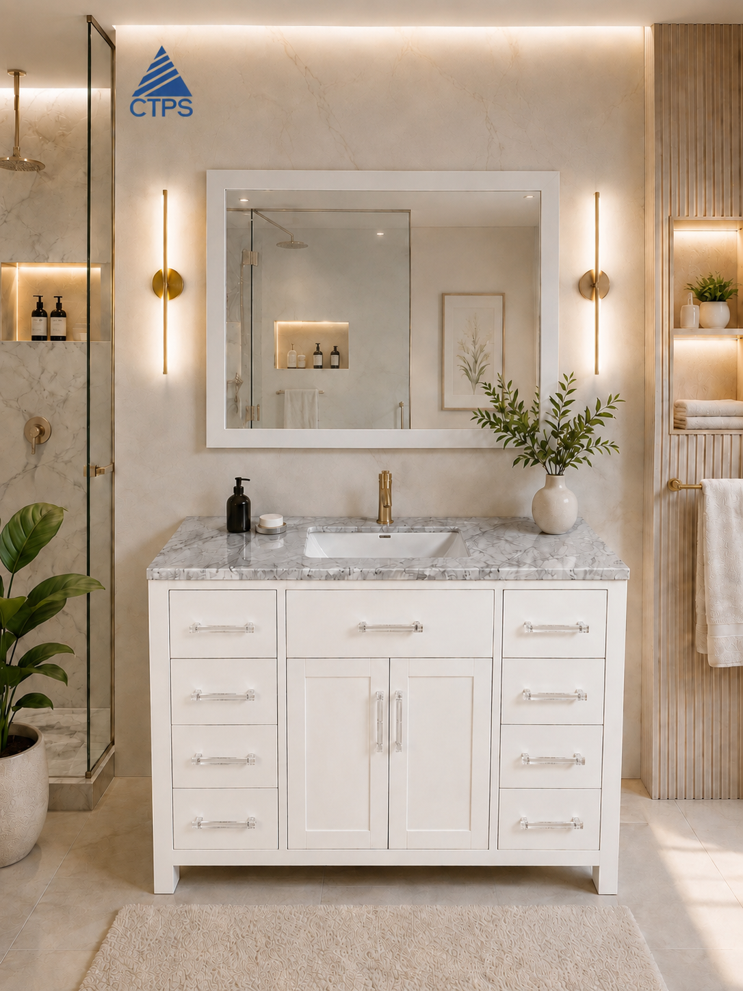 Meuble de salle de bain au Bénin avec vasque et miroir dans un décor moderne