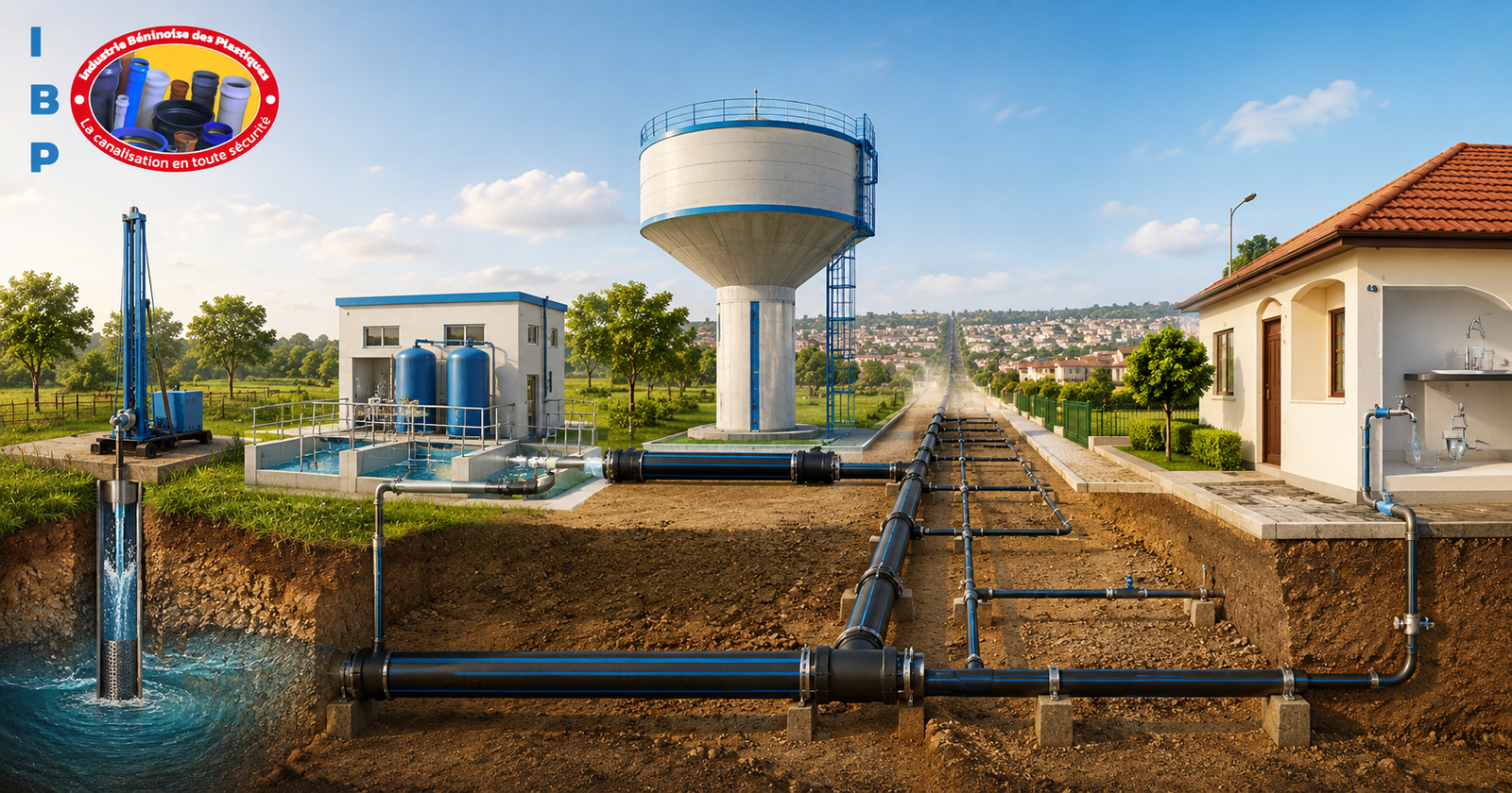 Distribution de l’eau potable du forage jusqu’aux habitations au Bénin