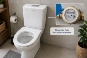 Fuite de chasse d’eau pouvant augmenter la consommation d’eau