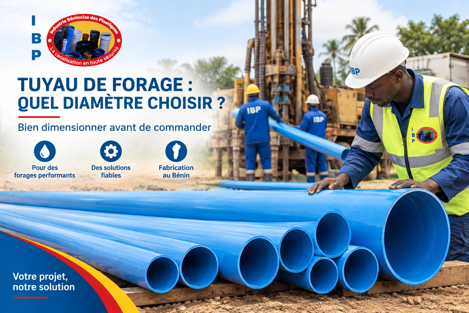 Tuyaux PVC de forage de différents diamètres fabriqués par IBP au Bénin